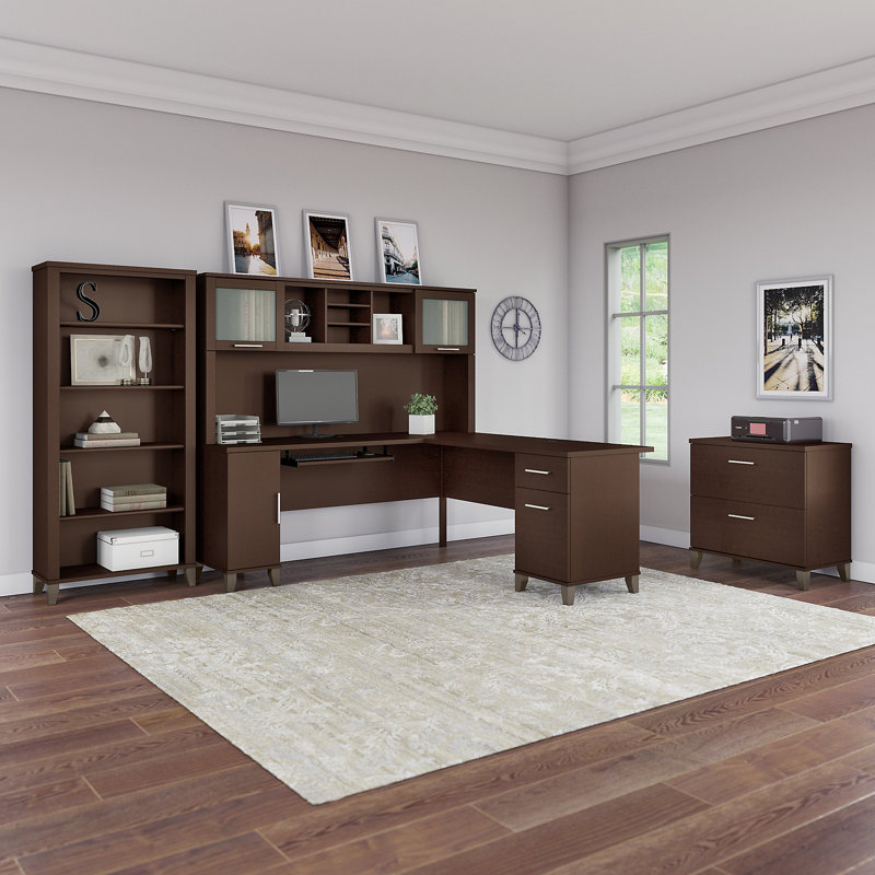 Magomed 4 Piece Computer Desk Office Set, Mocha Cherry