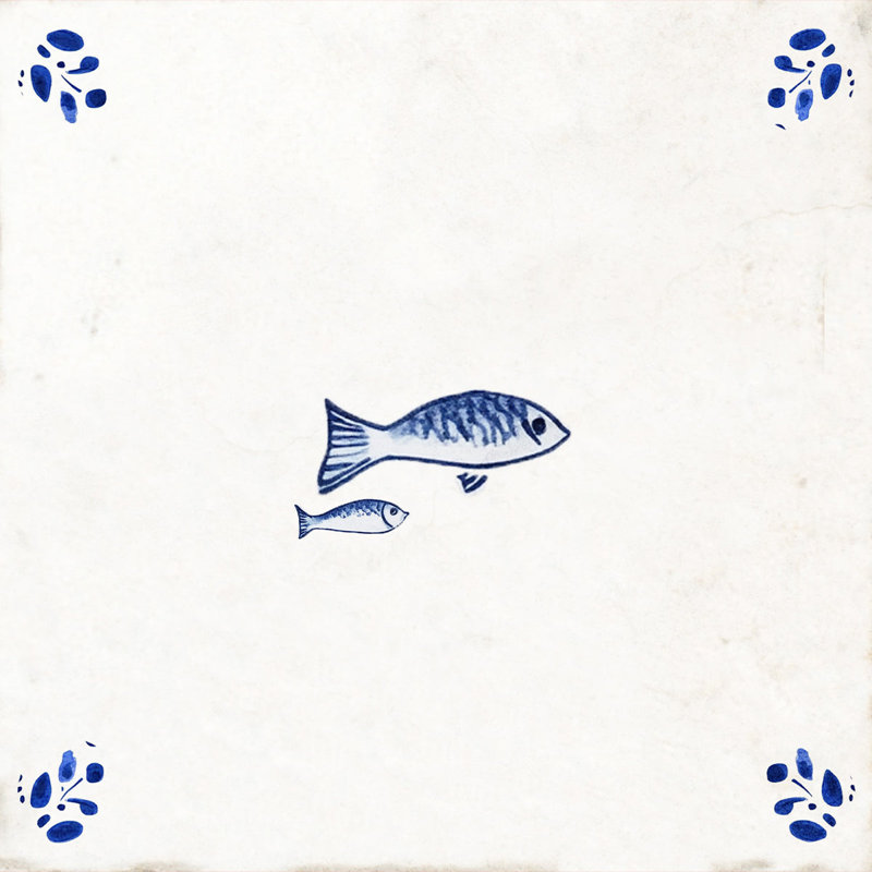 Carreaux de mosaïque adhésifs en vinyle, motif vintage de poissons méditerranéens dessinés à la main, 12,7 x 12,7 cm (5 x 5 pouces), style dessin au trait bleu, pour la cuisine.