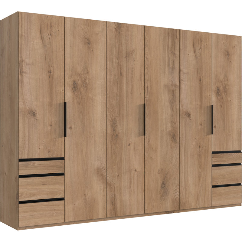 Guardino 6 Door Wardrobe, Plank Oak, 216cm H x 300cm W x 58cm D
