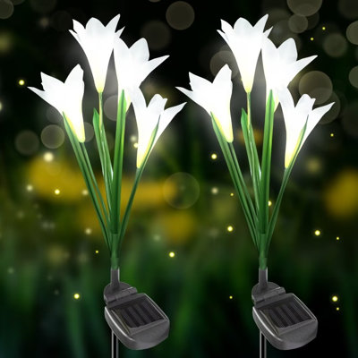 Solar Garden Lights Waterproof Integrated LED Pathway Light with Lily Flowers