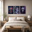 Ensemble de 3 toiles murales sur toile représentant des crânes de dark fantasy avec des épées et du rouge pour l'Halloween-108607599