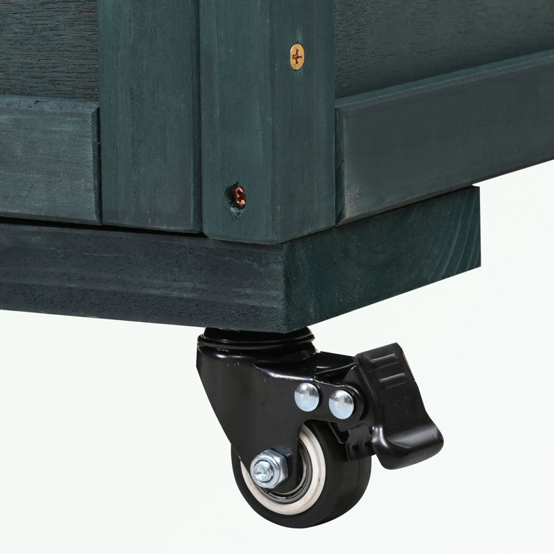 Potting Bench with Movable Wheels, Openable Roof and Storage Box, Green