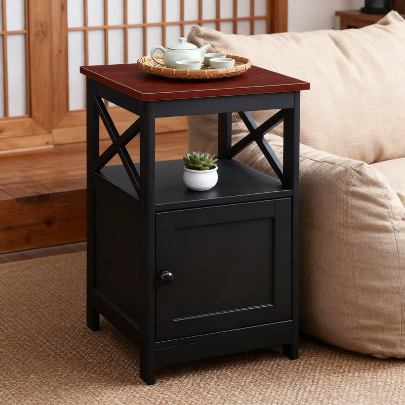 Oxford End Table With Storage Cabinet And Shelf, Transitional Design For Living Room, Farmhouse, And Home Office