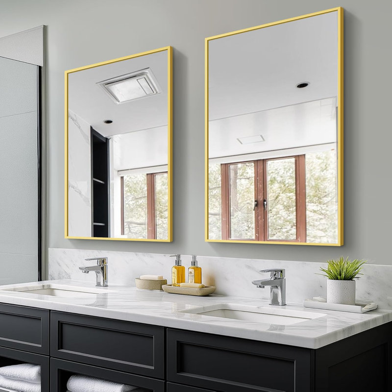 Miroir de salle de bain mural, paquet de 2, miroir mural de salle de bain rectangulaire en métal 36 "x 24" pour lavabo, verre HD incassable, suspendu horizontalement ou verticalement