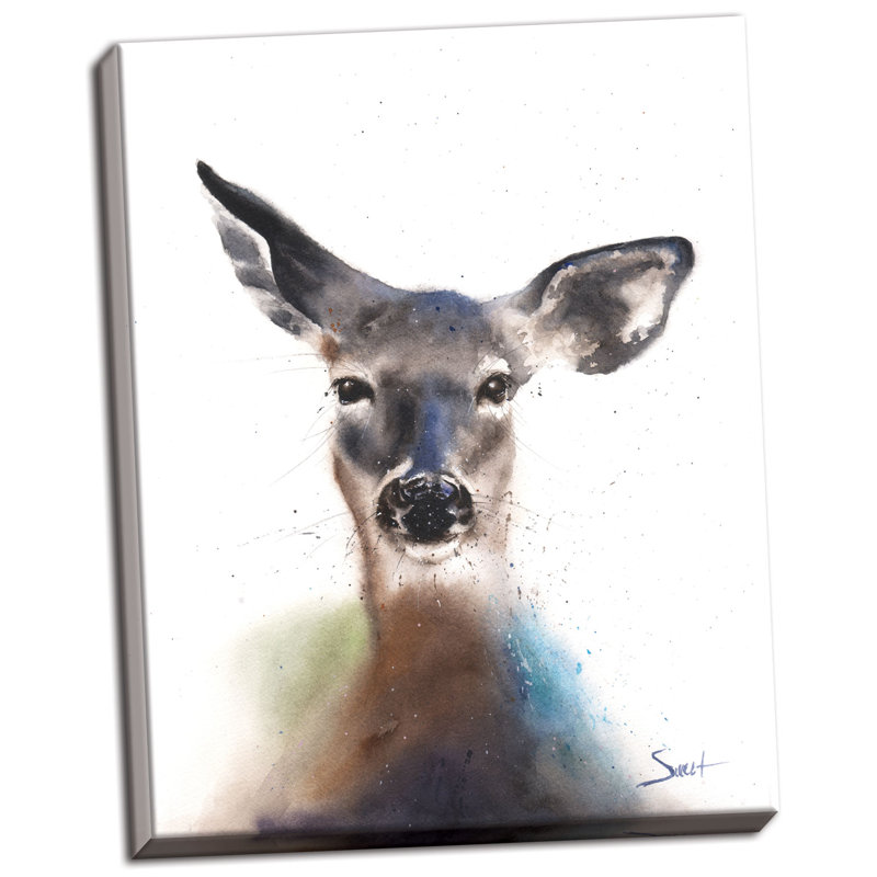 Aquarelle cerf, H 14 po x l 11 po x P 0,75 po, Toile tendue