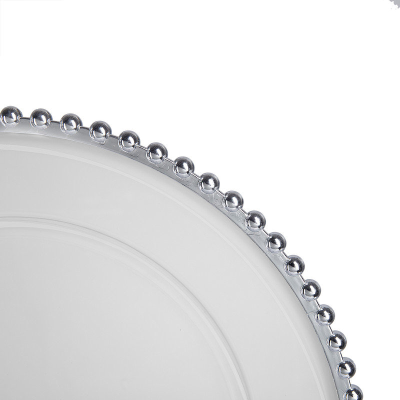 Assiettes de présentation en perles 13 "(ensemble de 8) - Chargeurs décoratifs ronds en plastique pour table de salle à manger et événements spéciaux