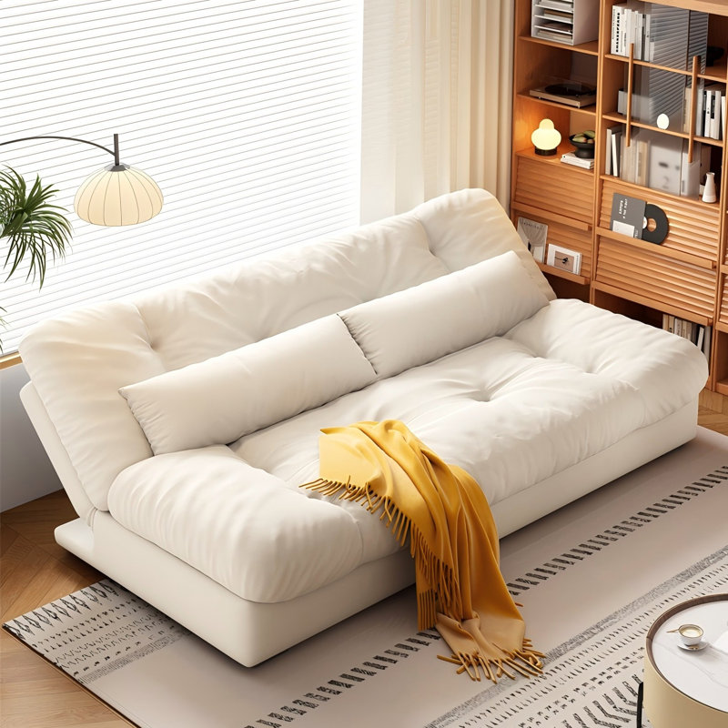Canapé-lit beige moderne en duvet minimaliste avec coussins, H 34,65 po x l 78,74 po x P 37,01 po