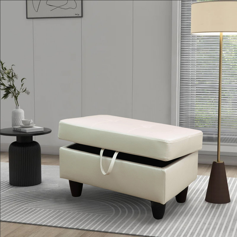 Faux Leather Upholstered Storage Bench, Pearl White