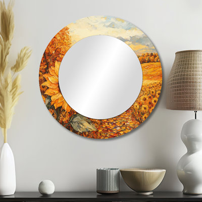 «Country Side Sunflowers In Fall I» - Art mural miroir floral - imprimé sur métal