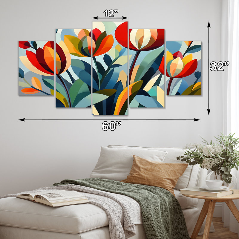 «Green Mid Century Mod Nature Tulip V», ensemble d'art mural abstrait Mid-Century