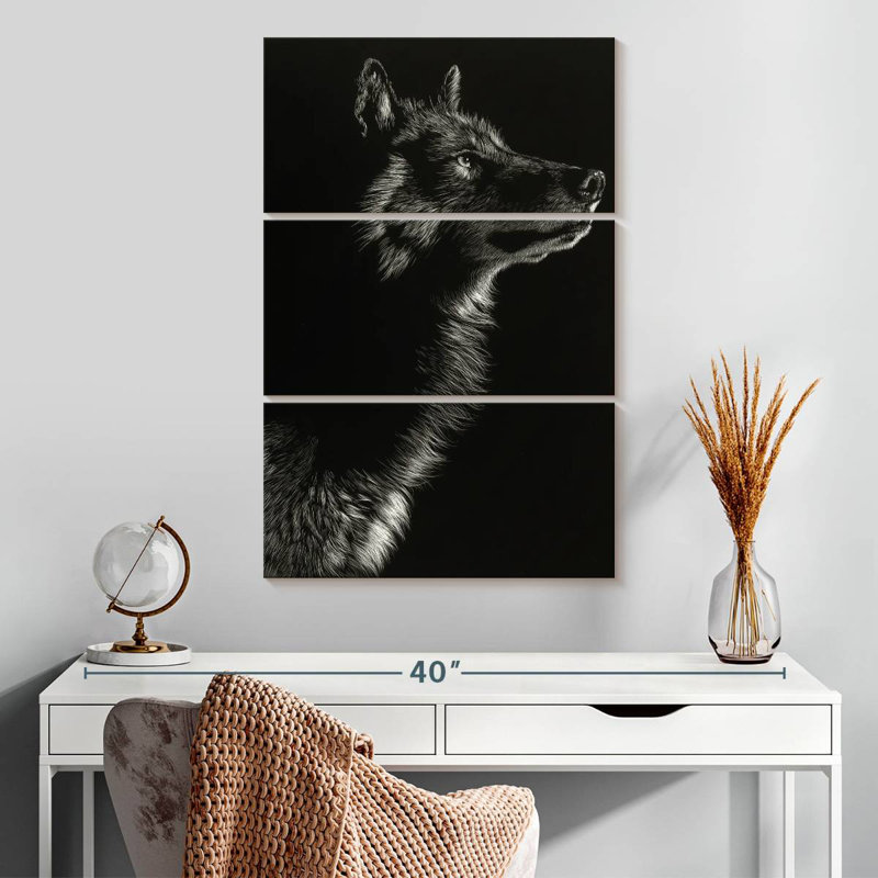 Brampt Scratchboard Wolf II, 32" H x 20" W