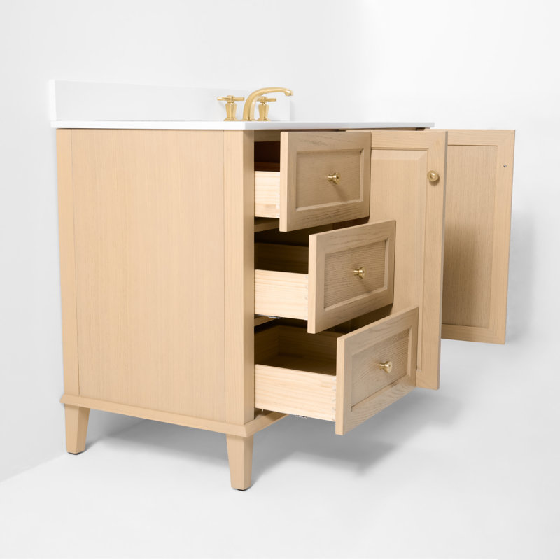 Hannah 48'' W Single Vanity, White, Right, Oak/Brushed Gold