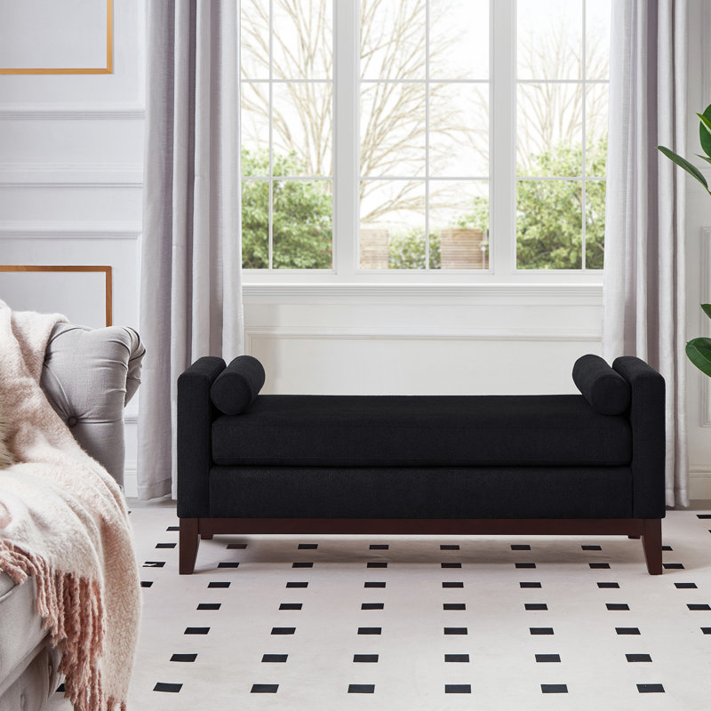 Grand repose-pieds rembourré en tissu Boucle avec coussins, banc de fenêtre rembourré pour le salon, banc de vestibule - noir