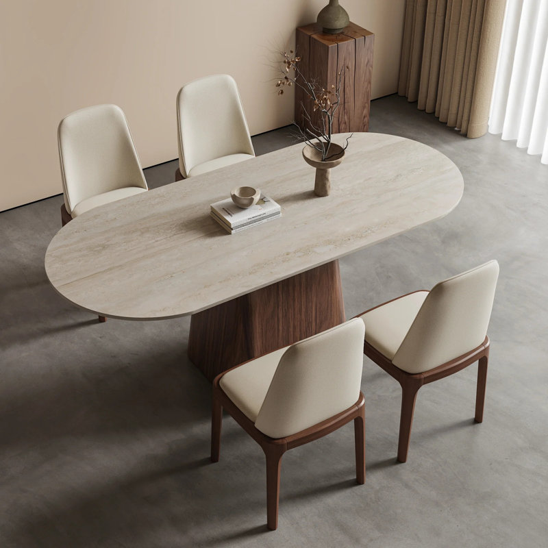 Table de salle à manger avec piédestal en bois et plateau en pierre frittée, H 29,50 po x L 55,10 po x l 31,40 po