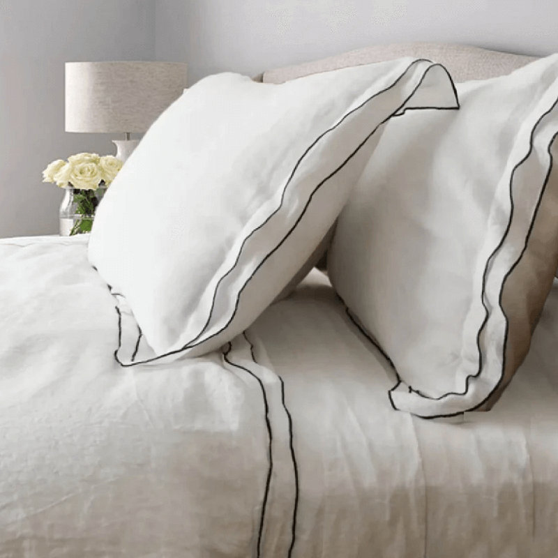 Linen Double Edge Embroidery Duvet Cover Set, California King Duvet Cover