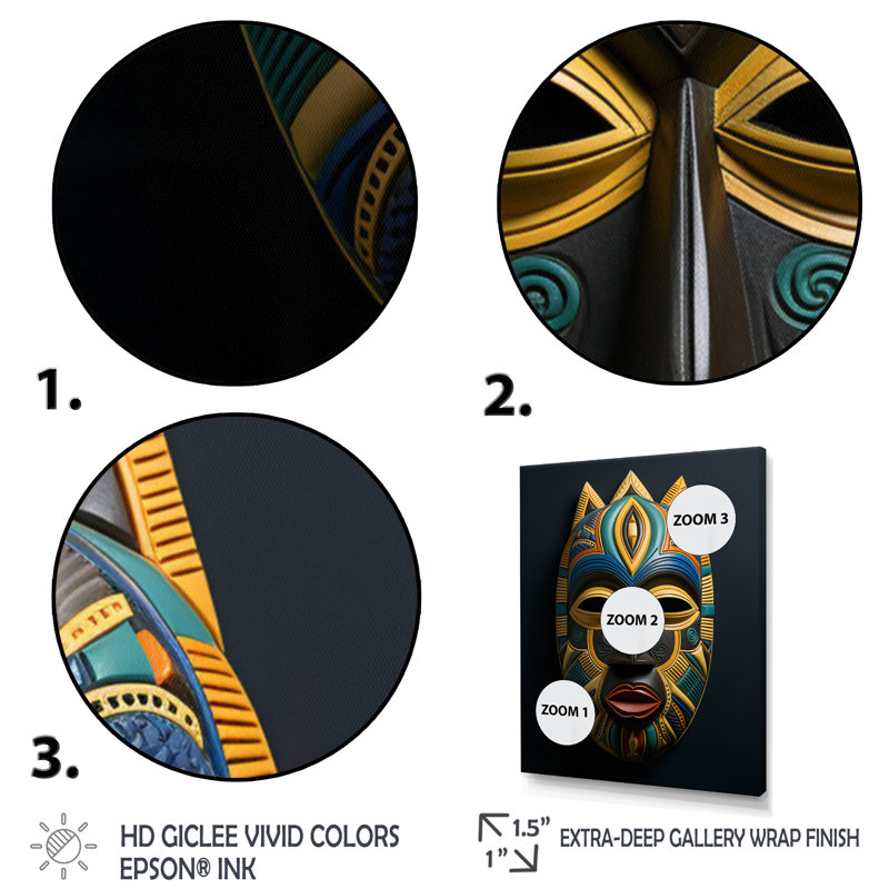 Jeeva, masque tribal africain Akan II, H 44 po x l 34 po x P 1,5 po, Cadre naturel flottant
