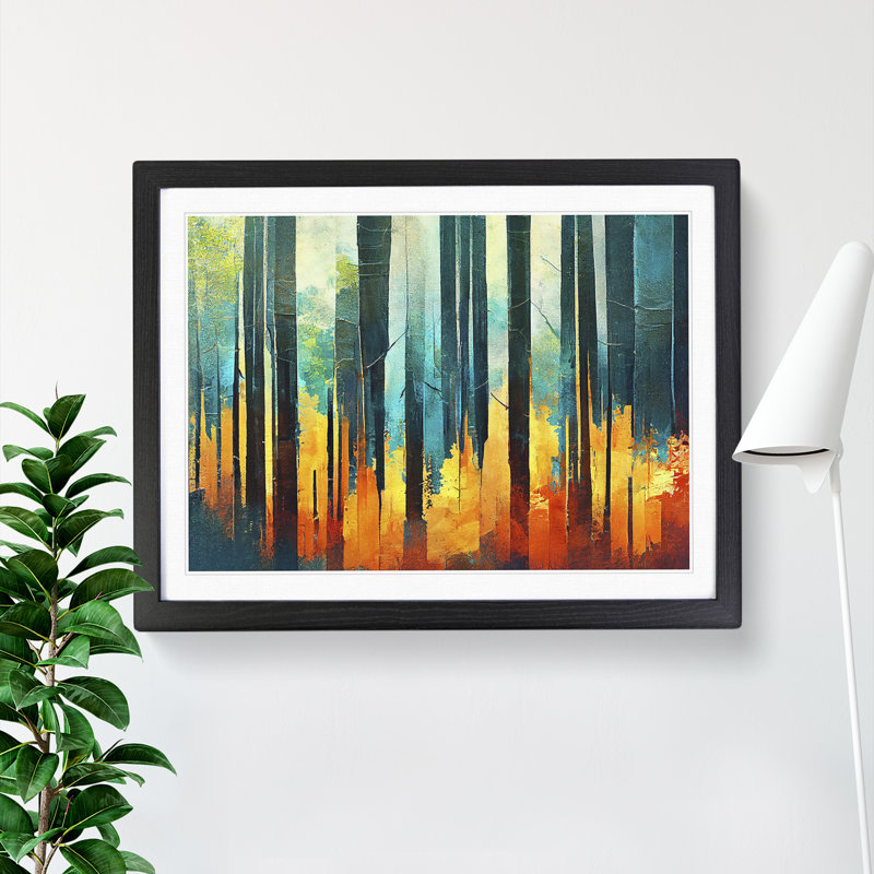 Abstract Forest Striped Vol.2 - Single Picture Frame Painting, Black, 34cm H x 46cm W x 2cm D