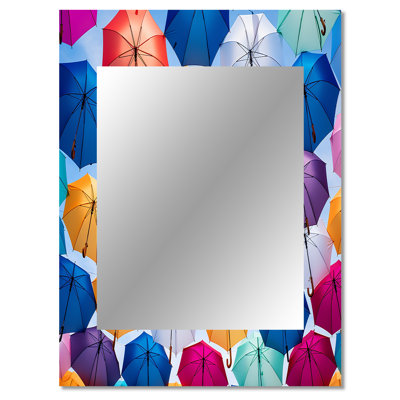 Sky Full Of Colorful Umbrellas I - Sky Decorative Mirror, Traditional Wall Mirror, Printed Metal Art