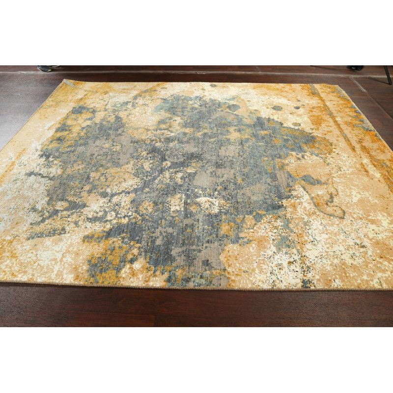 Tapis oriental contemporain à motif végétal noué à la main 8 x 10
