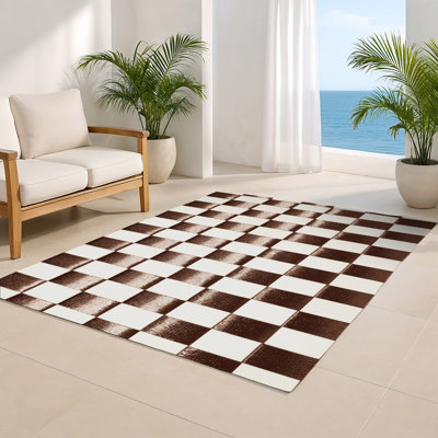 Tapis d'intérieur et d'extérieur à carreaux beige