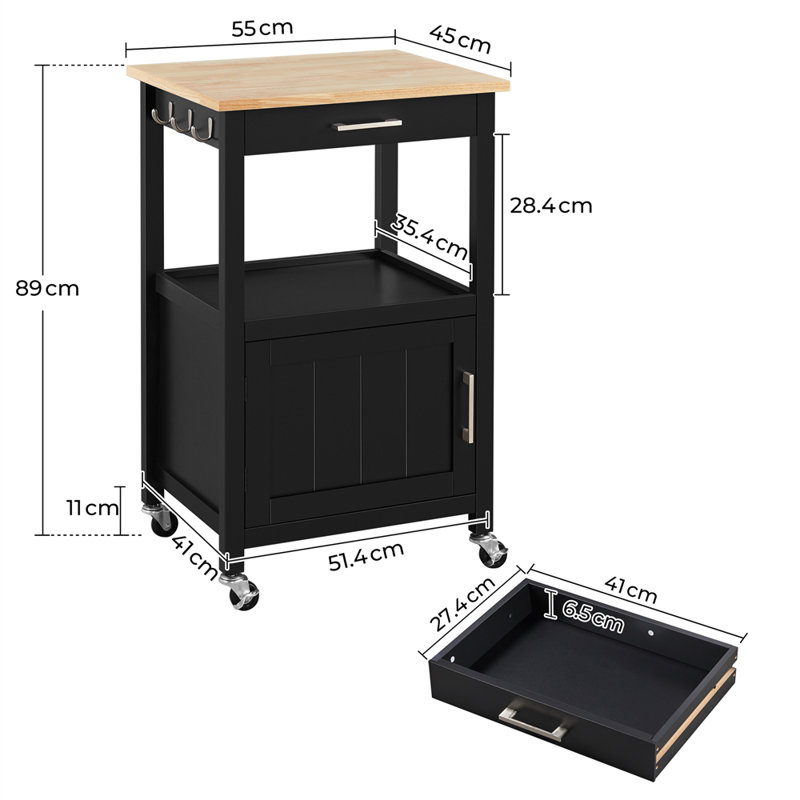Solid Wood Top Kitchen Island, Black
