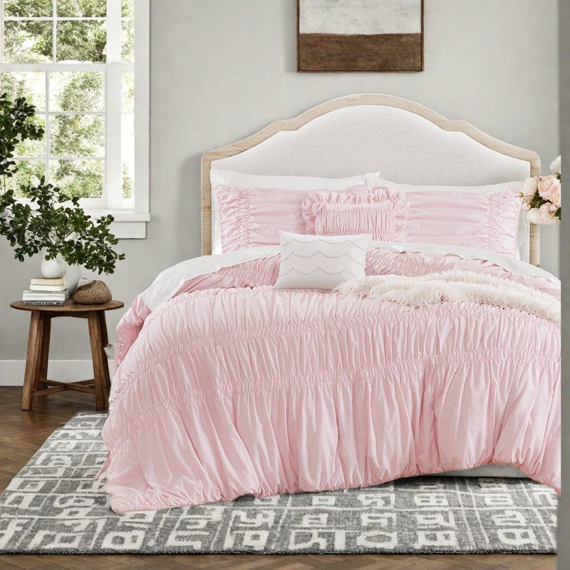 Ensemble de literie rose de qualité supérieure, maison de campagne française en microfibre 5 pièces