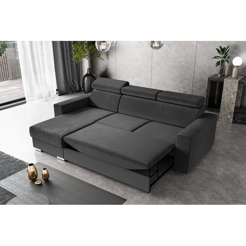 Philbert Corner Sofa Bed, Dark Grey Polyester, Left Hand Facing