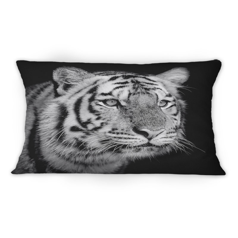 Portrait monochrome d'un tigre blanc - Coussin décoratif imprimé traditionnel