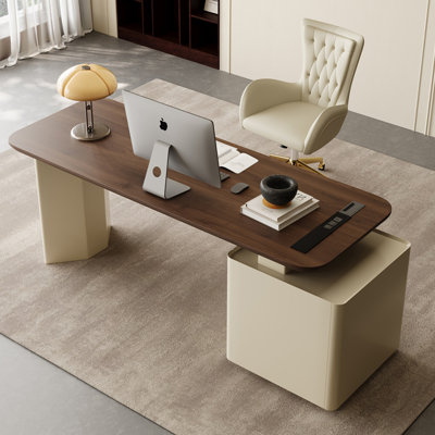 White + Nut-brown Rectangular Manufactured Wood desk
