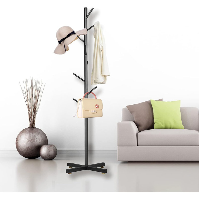 Portemanteau autoportant en métal avec base en croix, portemanteau moderne robuste pour vestes, chapeaux, sacs - portemanteau noir pour vestibule