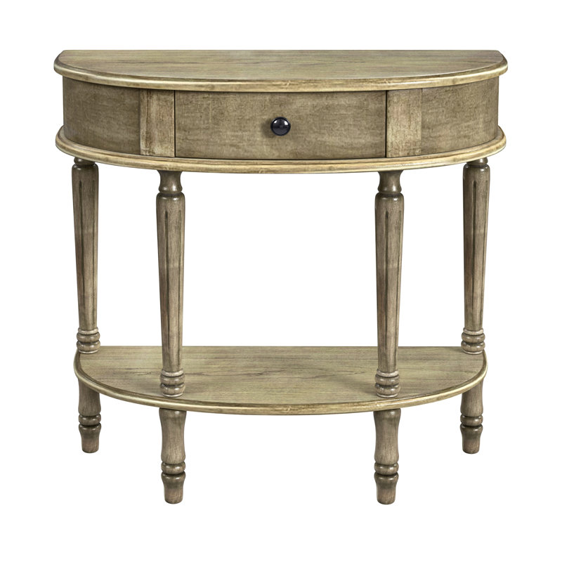 Mozart Demilune Console Table with Storage, Antique Beige