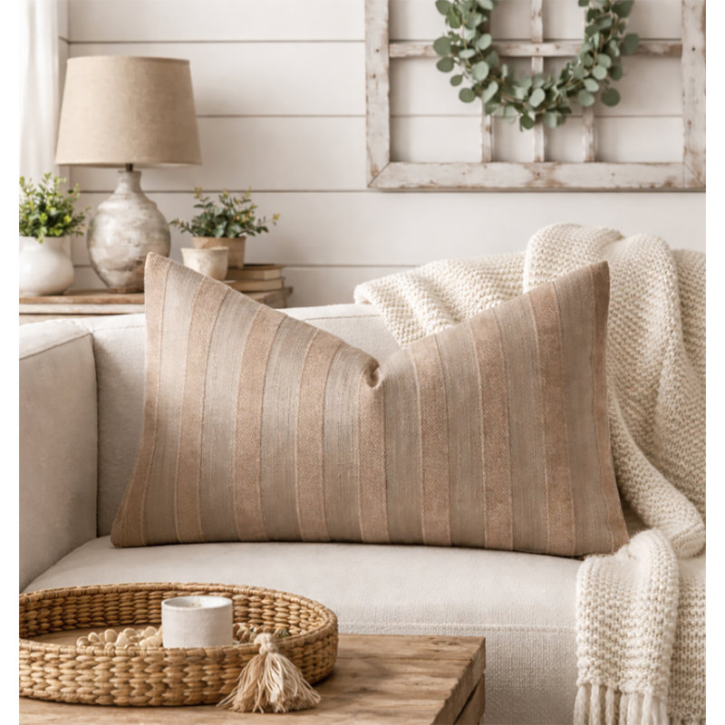 Housse de coussin décoratif rayé brun texturé 12 po x 20 po - Ensemble de coussins décoratifs modernes, paquet de 1, Simple
