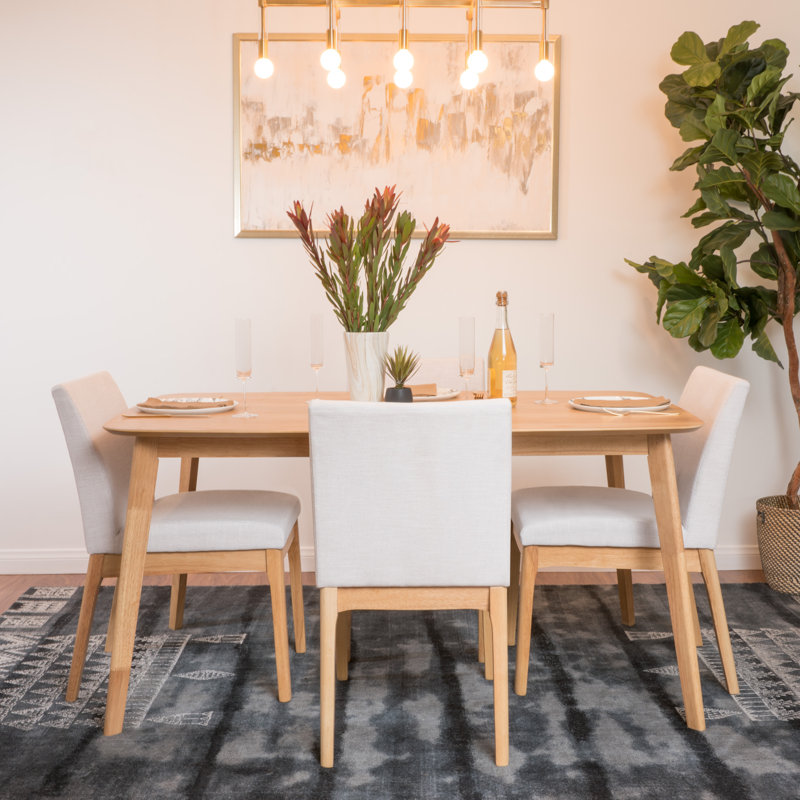 Dashone 4-Person Four-Leg Dining Set, Natural Walnut, Light Beige