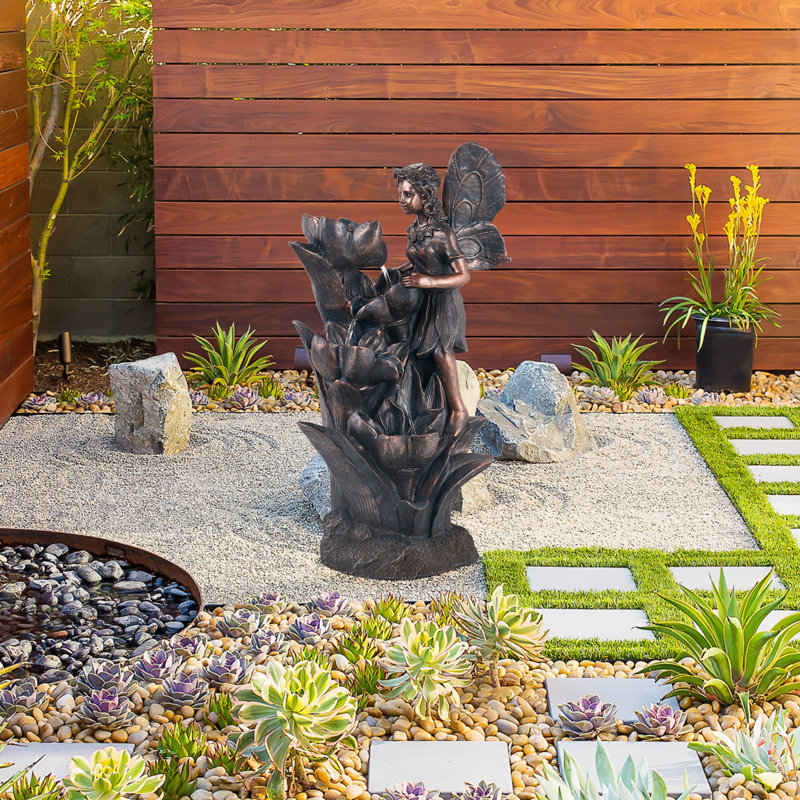 27.76"H Resin LED Fountain With Angel Statue