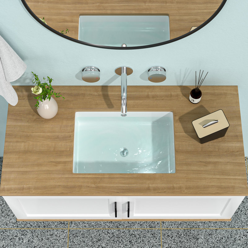 Lavabo de salle de bain rectangulaire encastré en céramique blanche avec trop-plein 19 po Maomina Hokku Designs