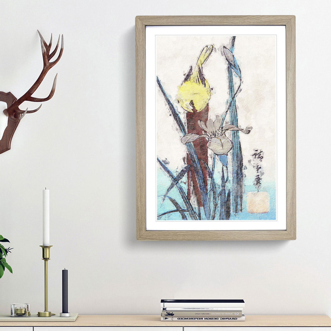 Bird and Iris Flower by Utagawa Hiroshige - Framed Print