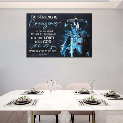 Warrior Canvas Wall Art Warrior Full Armor Of God Pictures Cool Wall Decor Inspirational Quotes Be Strong And Courageous Painting Prints Framed Artwork Decor For Living Room Bedroom Bathroom 16"X24"