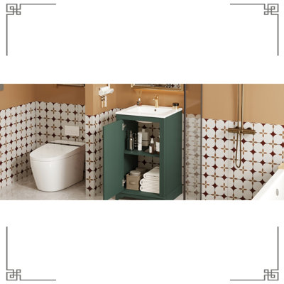 Meuble-lavabo de style shaker de 20,1 po x 18,4 po et 33,8 po avec lavabo, porte simple à fermeture en douceur et rangement efficace en céramique de 20 po pour une utilisation à long terme