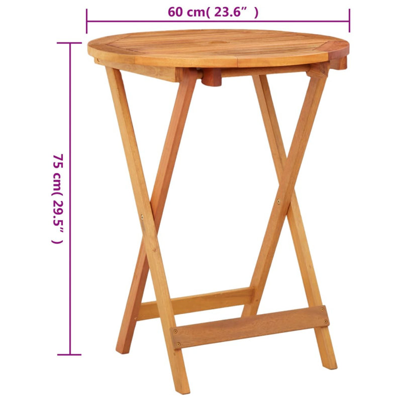 Eucalyptus Wood Foldable Outdoor Dining Table, 23.6" Round