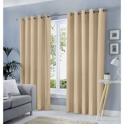 100% Blackout Eyelet Curtains Pair - Heavy Thermal Insulated Window Panels