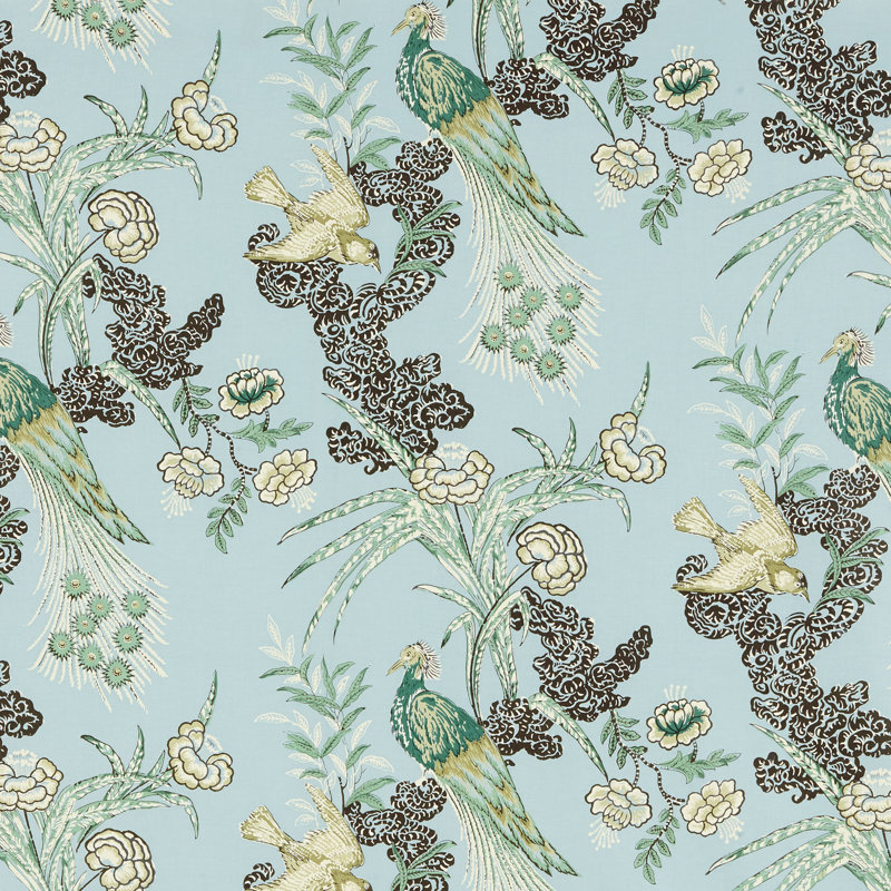 Schumacher x Miles Redd Peacock Fabric, Aqua