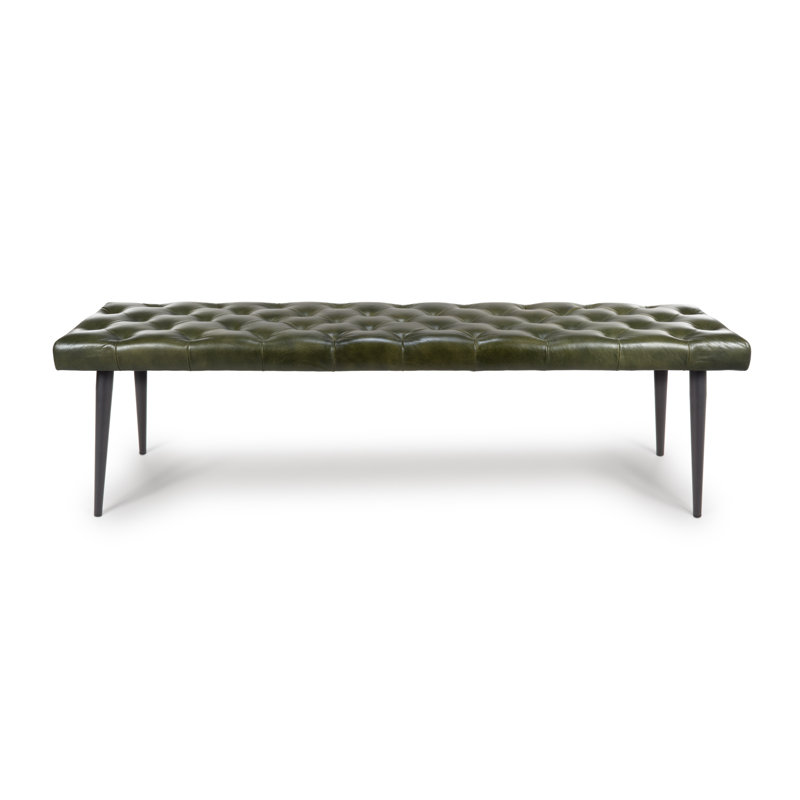 Limones Genuine Leather Upholstered Storage Bench, Green