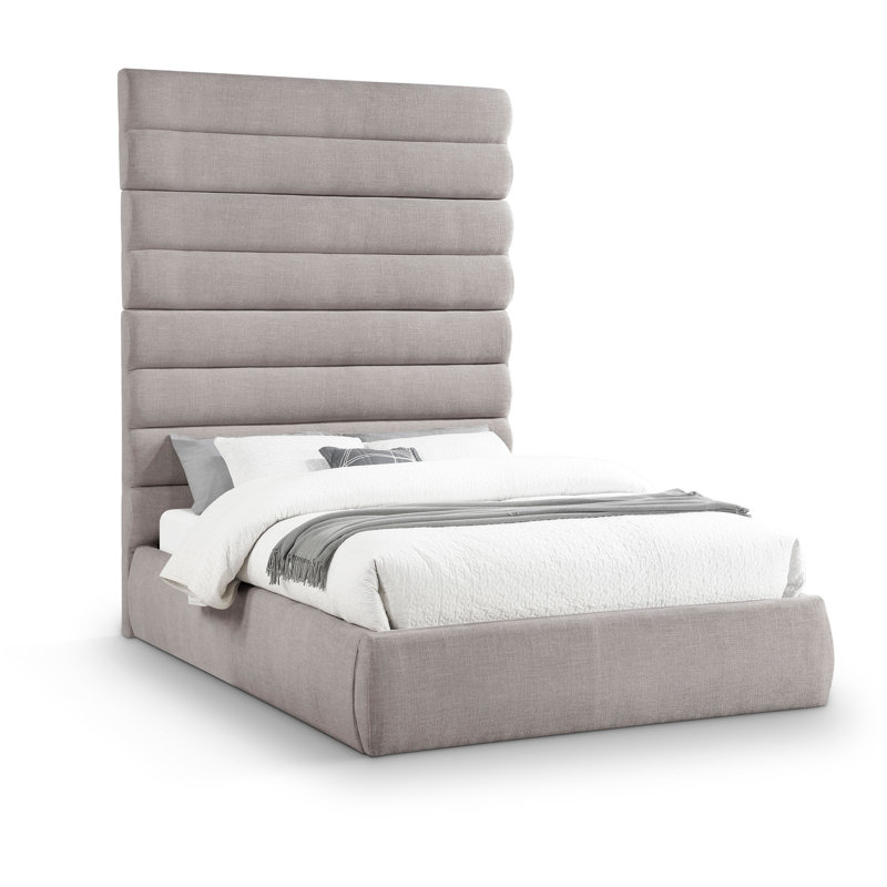 Lit en tissu Adam, Grand, Tissu texturé lin taupe