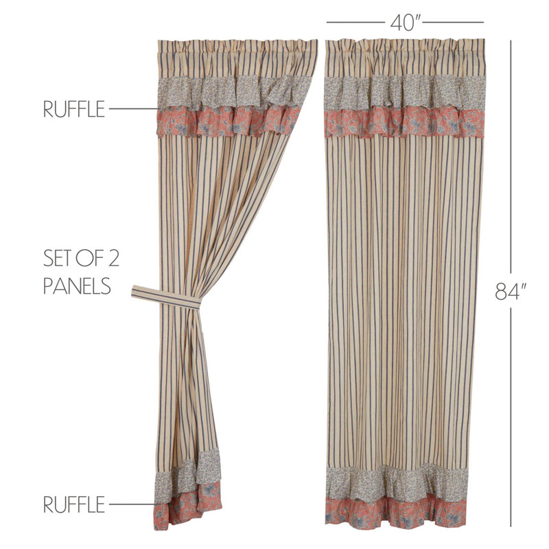 Paire de rideaux obscurcissant avec passe-tringle Louann, Bleu marine / crème / rose cendré, l 40 po x L 84 po