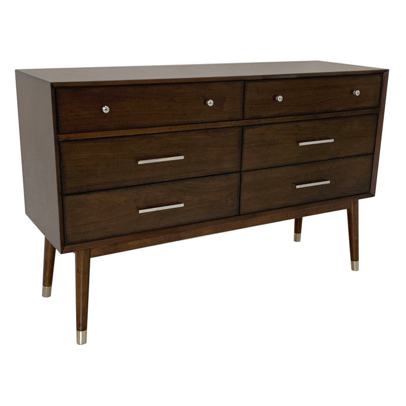 Commode double 6 tiroirs Samuel, Noyer / Argent