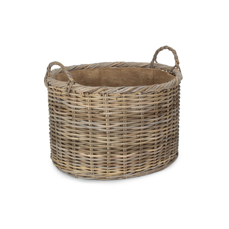 Lugowe Rattan Log Carrier Basket with Lining, 47cm H x 58cm W x 50cm D