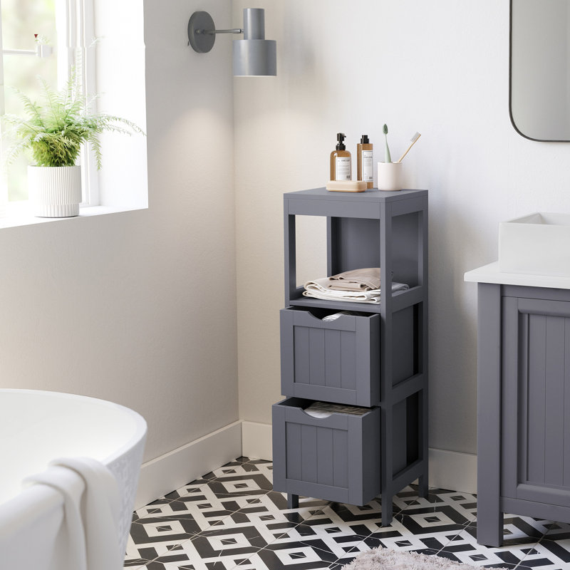 Bathroom Floor Cabinet, Bathroom Storage Organizer Rack Stand, Multifunctional Corner Unit, 2 Drawers, 35 Inches In Height