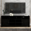 Meuble télé pour téléviseurs de 95 po, finition. Aucun assemblage. Look moderne avec deux portes et sept tablettes. Fabriqué à partir d'une console en peuplier massif mesurant jusqu'à 95 po, conception transitionnelle 2 et fabriqué en