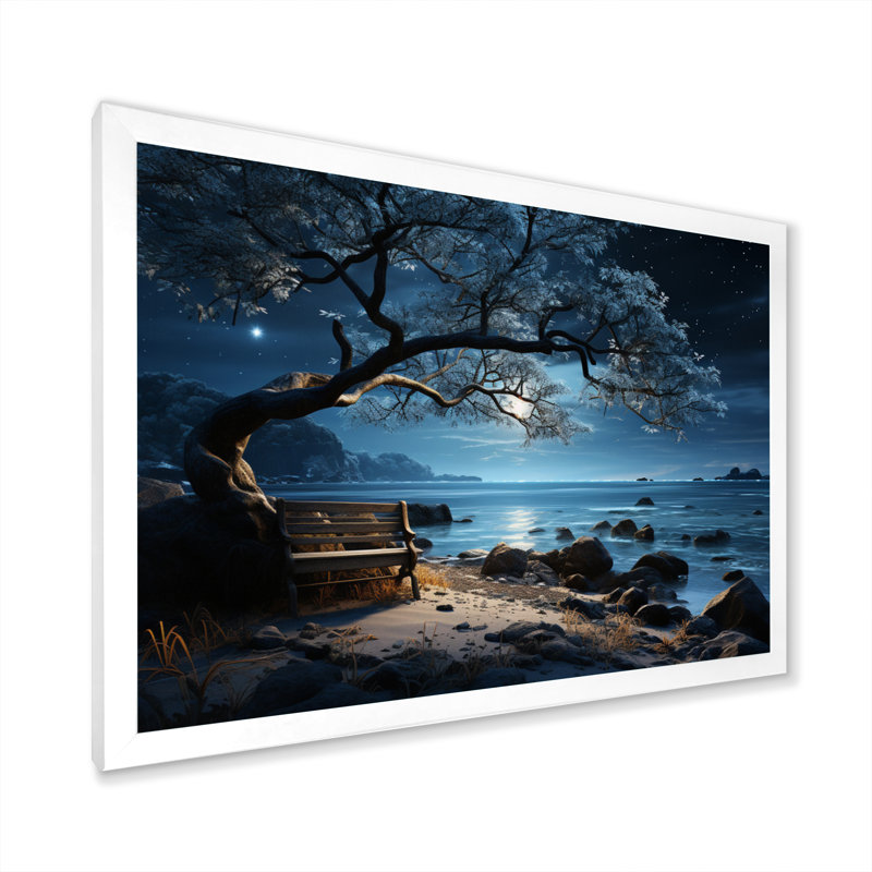 " Beach Silent Night I ", White Picture Framed, 34" H x 44" W x 1.5" D