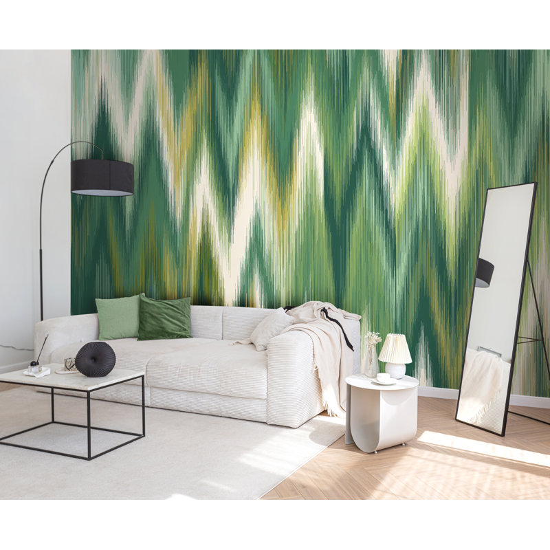 17 Stories Ikat Zig Zag Matte Roll, 350cm L x 280cm W, Forest Green Matt